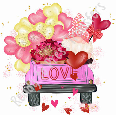 Valentine's Day love truck with Gnome and Hearts ready to press sublimation transfers.