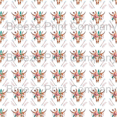 Cow skull and feather and arrow pattern printed craft vinyl sheet - HTV -  Adhesive Vinyl -  watercolor southwest desert HTVWC26 - Breeze Crafts