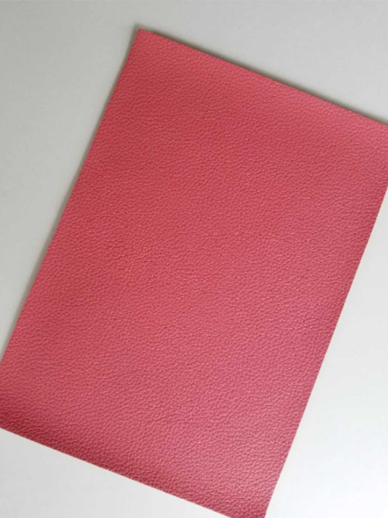 Hibiscus textured faux leather sheets, coral solid litchi leather fabr