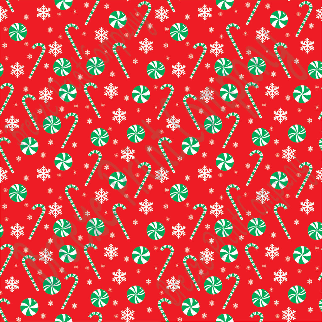 Red and green candy cane and snowflake craft  vinyl sheet - HTV -  Adhesive Vinyl -  winter Christmas pattern HTV1705