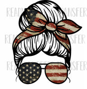 American Flag Messy Bun - Direct To Film Transfer DTF 249B fourth of july direct to film dtf