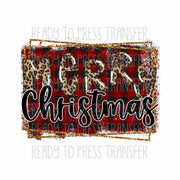 Merry Christmas in buffalo plaid and leopard Christmas ready to press sublimation transfers.