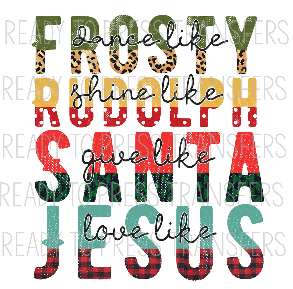 Frosty, Rudolph, Santa, Jesus Christmas Words Sublimation Transfer