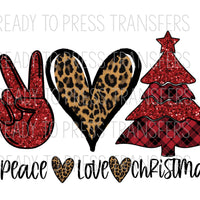 Peace love christmas plaid, glitter and cheetah sublimation transfer