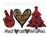 Peace love christmas plaid, glitter and cheetah sublimation transfer
