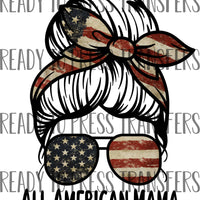 All American Mama - Messy Bun Sublimation Transfer - T249