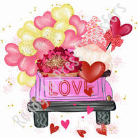 Valentine's Day love truck with Gnome and Hearts ready to press sublimation transfers.
