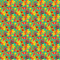 Autumn leaf and flower patterned Vinyl, fall pattern craft vinyl sheet - HTV or Adhesive Vinyl - Thanksgiving, red and yellow, aqua HTV8297 - Breeze Crafts