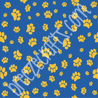 Blue with yellow gold paw prints patterned vinyl sheet - HTV - Adhesive Vinyl  HTV613 - Breeze Crafts