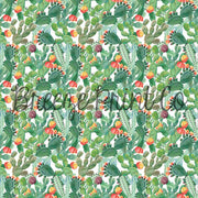 cactus sublimation ready to press full pattern sheet, green cactus design with orange and yellow flowers