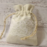 Lace and Linen fabric bag with 3x4 inch