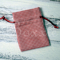 Red gingham fabric bag with 3x4 inch