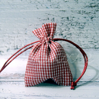 Red gingham fabric bag with 3x4 inch