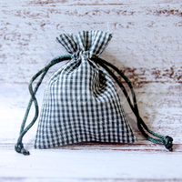 Green gingham fabric bag with 3x4 inch