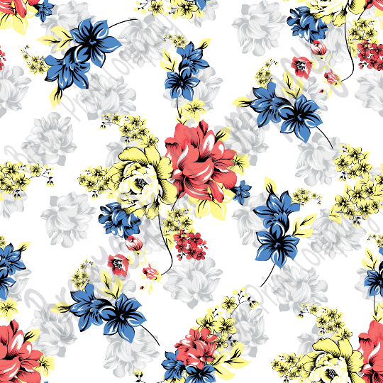 Floral Patterned craft vinyl sheet - HTV or Adhesive Vinyl - coral, blue, yellow and gray flower pattern vinyl  HTV2208 - Breeze Crafts