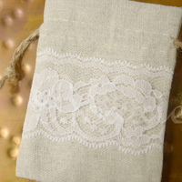 Lace and Linen fabric bag with 3x4 inch