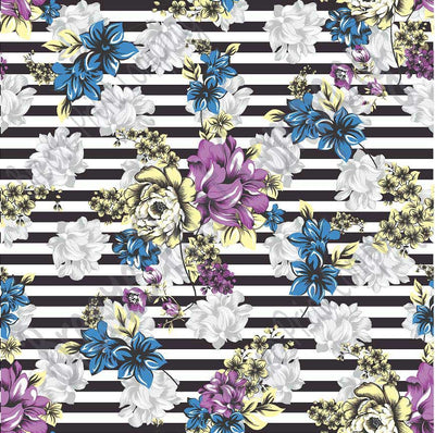 Blue, purple, yellow and gray striped floral craft  vinyl sheet - HTV -  Adhesive Vinyl -  flower pattern vinyl  HTV7800 - Breeze Crafts