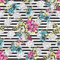 Aqua, pink, yellow, gray floral and black stripe craft  vinyl sheet - HTV -  Adhesive Vinyl -  flower pattern vinyl  HTV7803 - Breeze Crafts