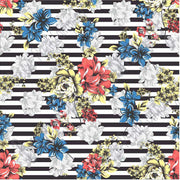 Blue, coral, yellow and gray with black stripes floral craft  vinyl sheet - HTV -  Adhesive Vinyl -  flower pattern vinyl  HTV7801 - Breeze Crafts