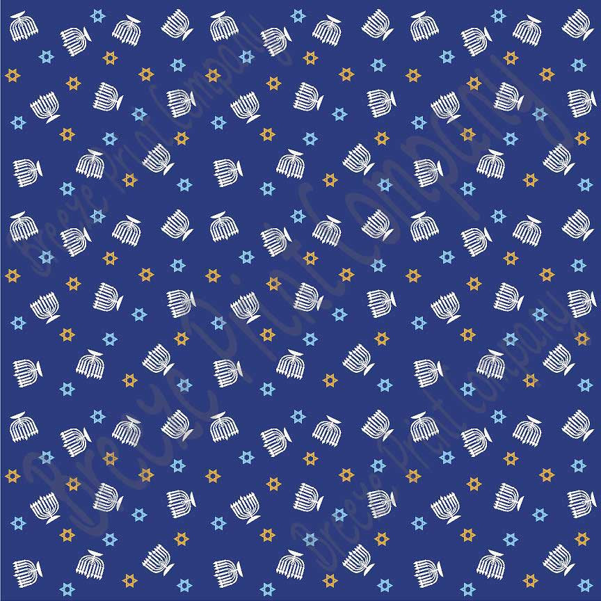 Star of David and menorah navy, light blue and gold pattern craft  vinyl sheet - HTV -  Adhesive Vinyl -  Hanukkah HTV4402