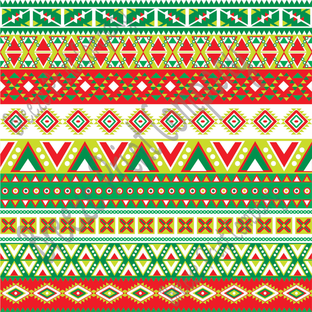 Red, lime, green, dark green and white Christmas Aztec tribal pattern craft  vinyl -  HTV, Adhesive vinyl Peruvian pattern HTV2105