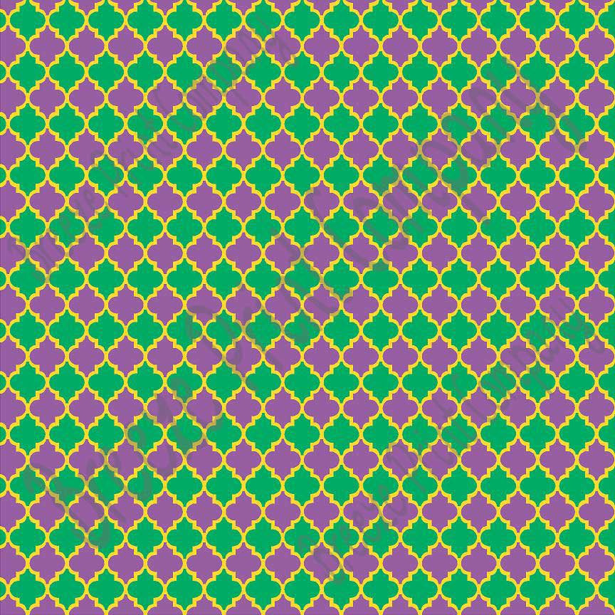 Purple green and yellow background quatrefoil craft  vinyl sheet - HTV -  Adhesive Vinyl -  quarterfoil pattern Mardi Gras  HTV1461