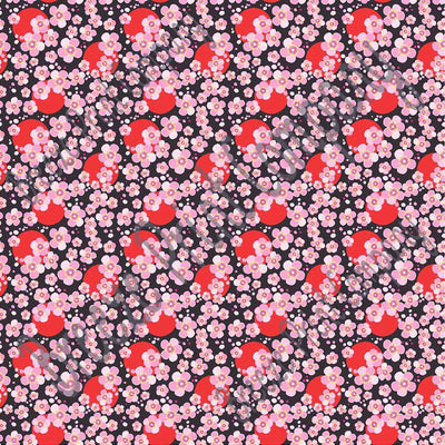 Pink cherry blossom floral with red dots and black background craft  vinyl - HTV -  Adhesive Vinyl -  flower pattern vinyl  HTV2245