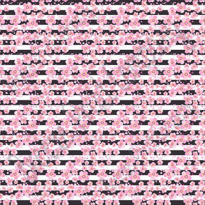 Pink cherry blossom floral with black stripes craft  vinyl sheet - HTV -  Adhesive Vinyl -  flower pattern vinyl  HTV2243