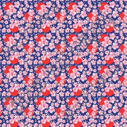 Pink cherry blossom floral with red dots and navy background craft  vinyl - HTV -  Adhesive Vinyl -  flower pattern vinyl  HTV2244