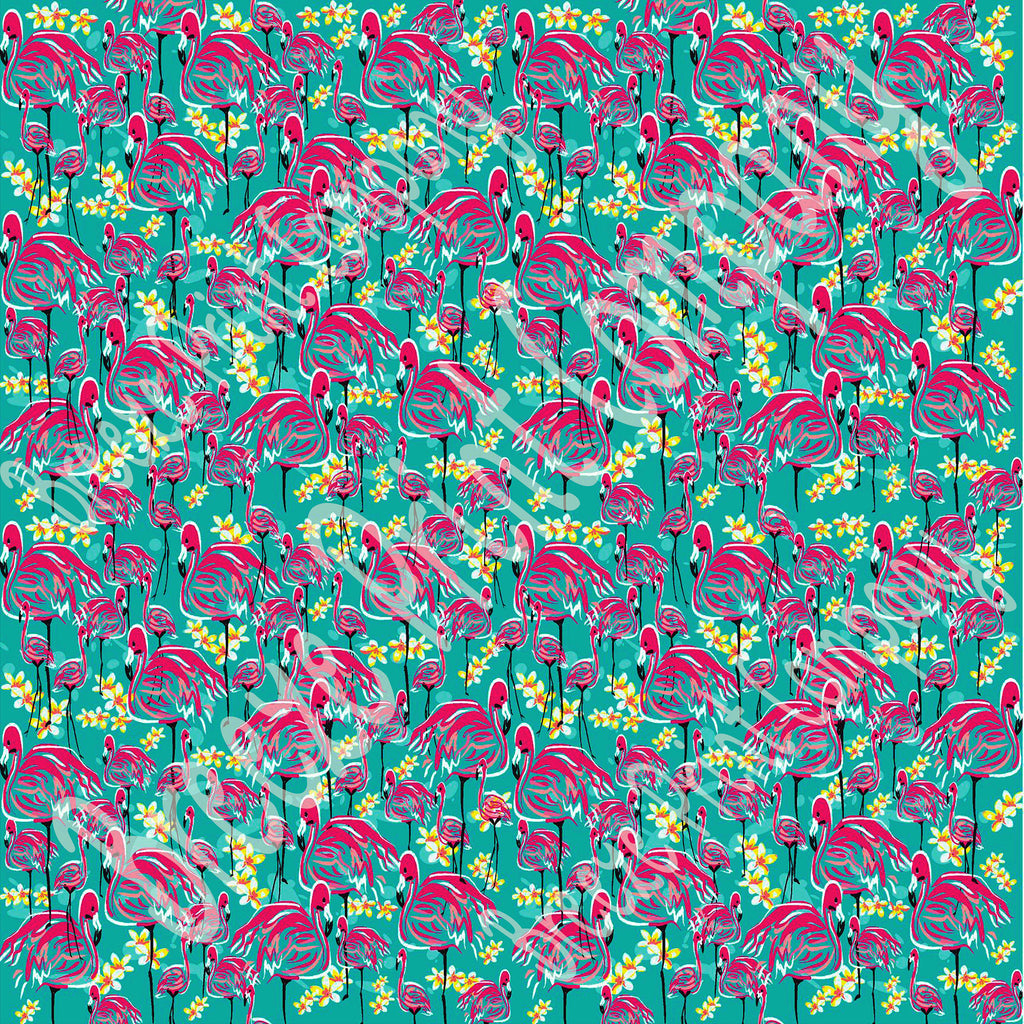Flamingo Floral pattern - HTV -  Adhesive Vinyl -   Aqua background, hand drawn, inspired beach summer pattern HTV2255 - Breeze Crafts