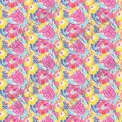 Floral and abstract pineapple craft  vinyl sheet, HTV, adhesive vinyl tropical flower pattern vinyl pink, coral, yellow, blue, aqua HTV2250 - Breeze Crafts