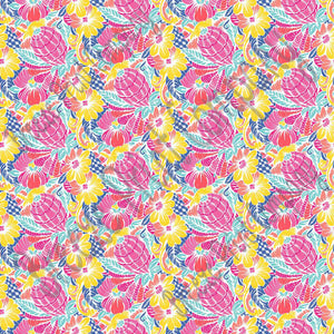 Floral and abstract pineapple craft  vinyl sheet, HTV, adhesive vinyl tropical flower pattern vinyl pink, coral, yellow, blue, aqua HTV2250 - Breeze Crafts