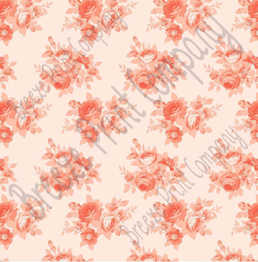 Peach rose floral craft vinyl sheet - HTV -  Adhesive Vinyl -  with light peach background flower pattern vinyl  HTV2235