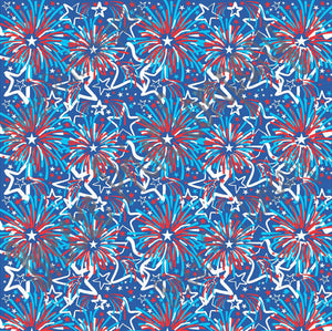 Fireworks and Stars pattern - vinyl Fourth of July red, white, blue hand drawn inspired USA pattern HTV2256 - Breeze Crafts