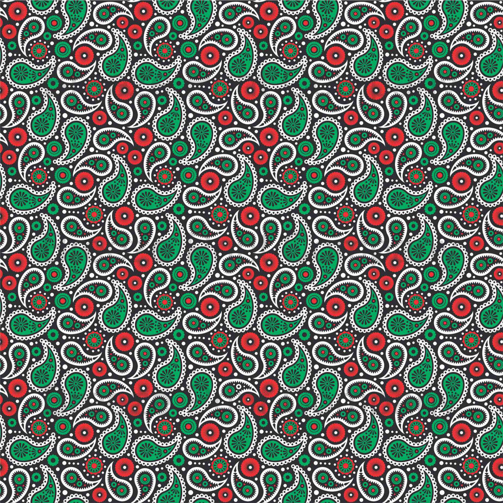 Black, red, green and white paisley pattern craft  vinyl sheet - HTV -  Adhesive Vinyl -  Christmas HTV1934 - Breeze Crafts
