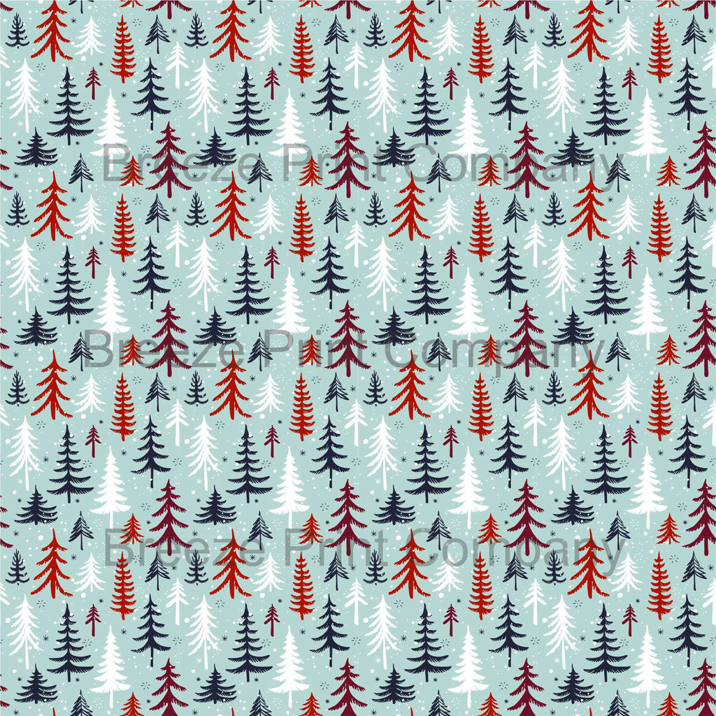 Christmas tree and snow - HTV -  Adhesive Vinyl -  winter holiday pattern printed vinyl snowflakesHTV1381 - Breeze Crafts