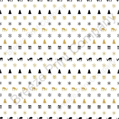 Black, white and gold Christmas tree, reindeer snowflake craft vinyl sheet, HTV, adhesive vinyl winter holiday pattern printed vinyl HTV1385 - Breeze Crafts