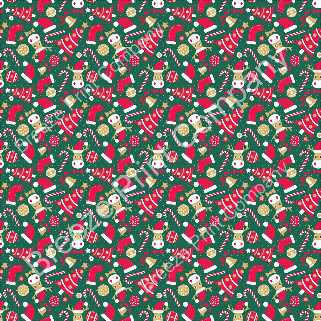 Christmas tree, moose, stocking, candy cane craft vinyl sheet, HTV, adhesive vinyl winter holiday printed vinyl red, green and tan HTV1387 - Breeze Crafts