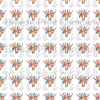 Cow skull and feather and arrow pattern printed craft vinyl sheet - HTV -  Adhesive Vinyl -  watercolor southwest desert HTVWC26 - Breeze Crafts