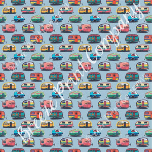 Camper craft  sheet - HTV -  Adhesive Vinyl -  retro trailer pattern printed vinyl grey background camping HTV18503 - Breeze Crafts