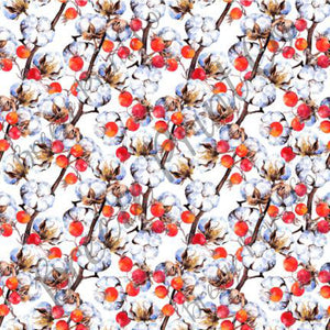 Cotton and berry Christmas pattern printed craft vinyl sheet - HTV -  Adhesive Vinyl -  botanical watercolor cotton branch plant HTVWC31 - Breeze Crafts