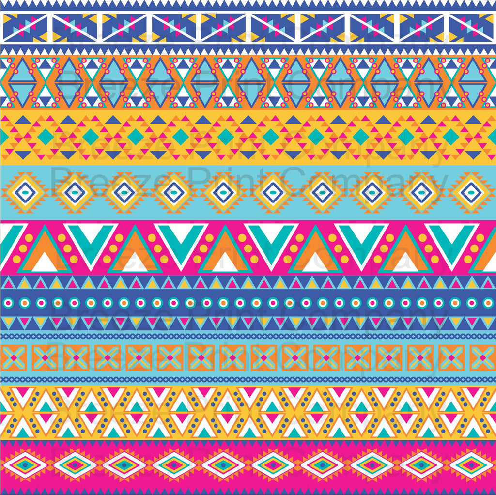 Magenta, blue, teal, aqua, yellow, orange Aztec tribal pattern
