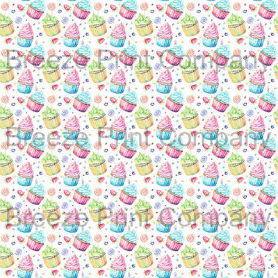 Cupcake and candy pattern printed craft vinyl sheet - HTV -  Adhesive Vinyl -  watercolor sweets birthday HTVWC23 - Breeze Crafts