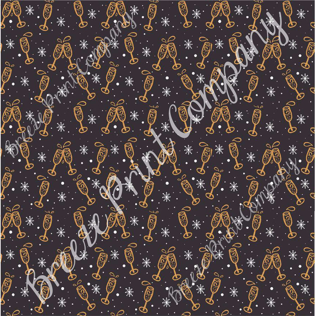 New Years champagne and snowflake pattern craft vinyl pattern sheet - HTV -  Adhesive Vinyl -  holiday vinyl black and gold HTV1398