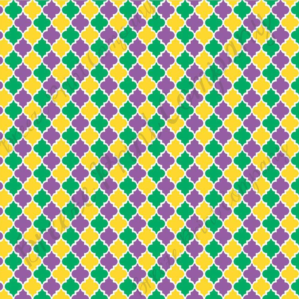 Purple green and yellow quatrefoil craft  vinyl sheet - HTV -  Adhesive Vinyl -  quarterfoil pattern Mardi Gras  HTV1460