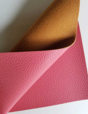 Hibiscus textured faux leather sheets, coral solid litchi leather fabric, A4 8x11 inch sheets  12203