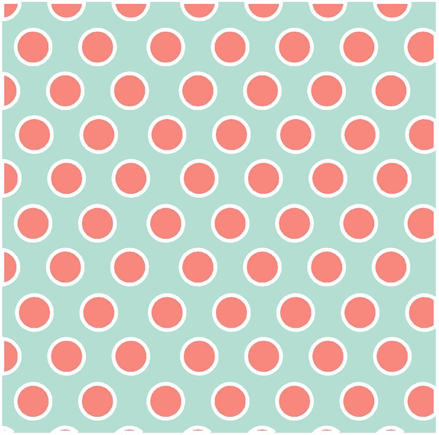Mint with coral and white dots craft  vinyl - HTV -  Adhesive Vinyl -  large polka dot pattern