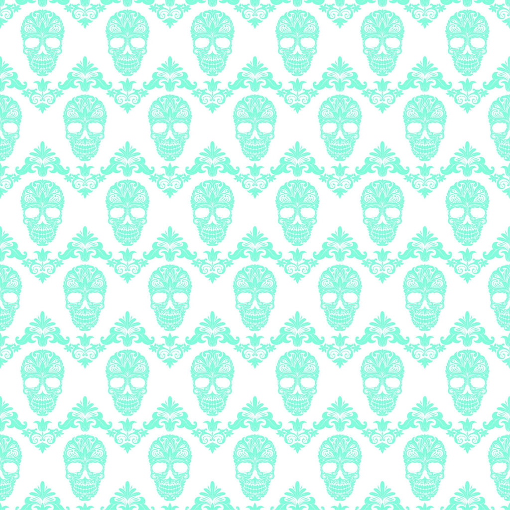 Aqua and white floral skull pattern craft vinyl sheet - HTV -  Adhesive Vinyl -  Halloween pattern HTV807 - Breeze Crafts