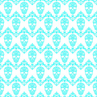 Cyan and white floral skull pattern craft vinyl sheet - HTV -  Adhesive Vinyl -  Halloween pattern HTV808 - Breeze Crafts