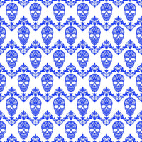 Blue and white floral skull pattern craft vinyl sheet - HTV -  Adhesive Vinyl -  Halloween pattern HTV810 - Breeze Crafts